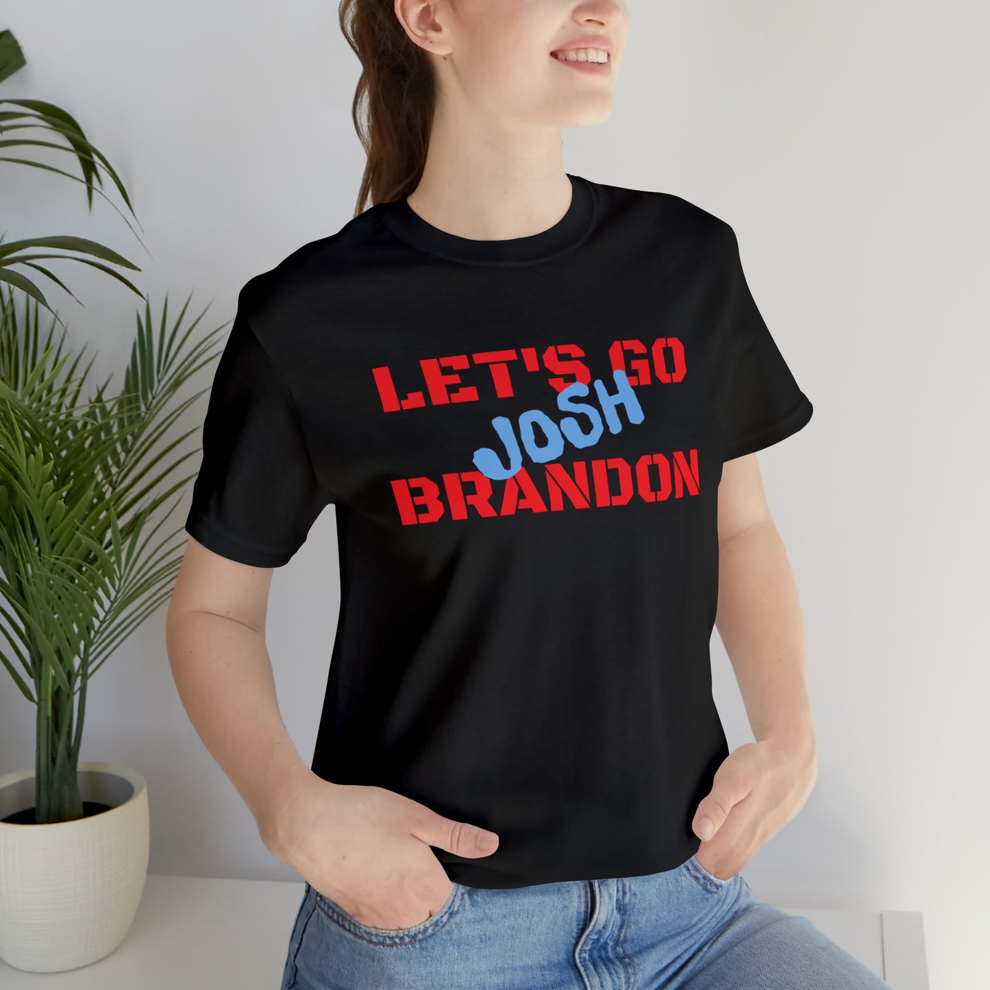 LET'S GO (JOSH) BRANDON GOTCHA! Unisex Jersey Short Sleeve Black Tee (SirTalksALot Exclusive)