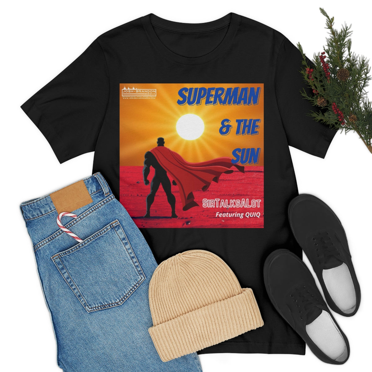 SUPERMAN & THE SUN by SIRTALKSALOT Unisex Jersey Short Sleeve Black Tee (SirTalksALot Exclusive)