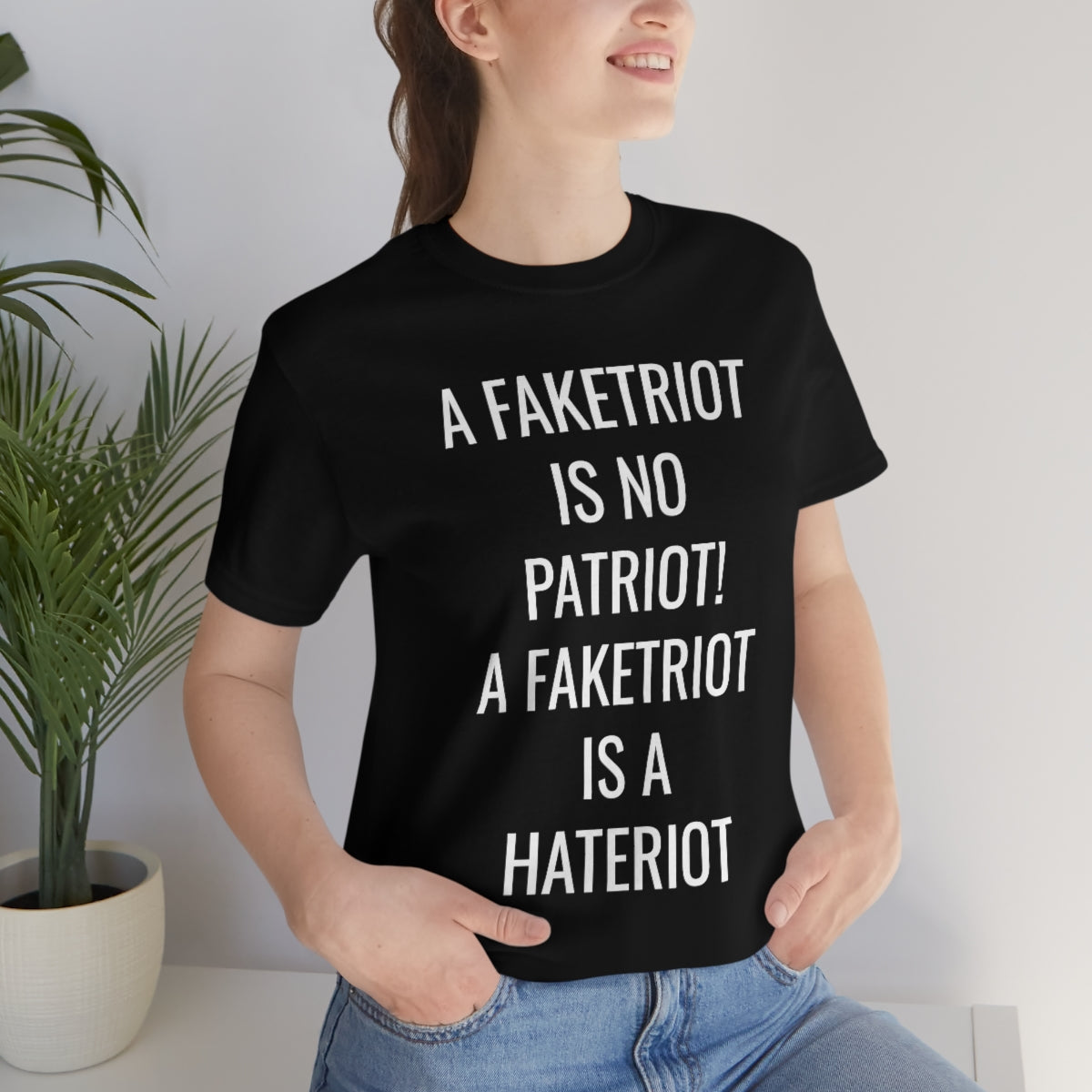 FAKETRIOT IS NO PATRIOT Unisex Jersey Short Sleeve Black Tee (SirTalksALot Exclusive)