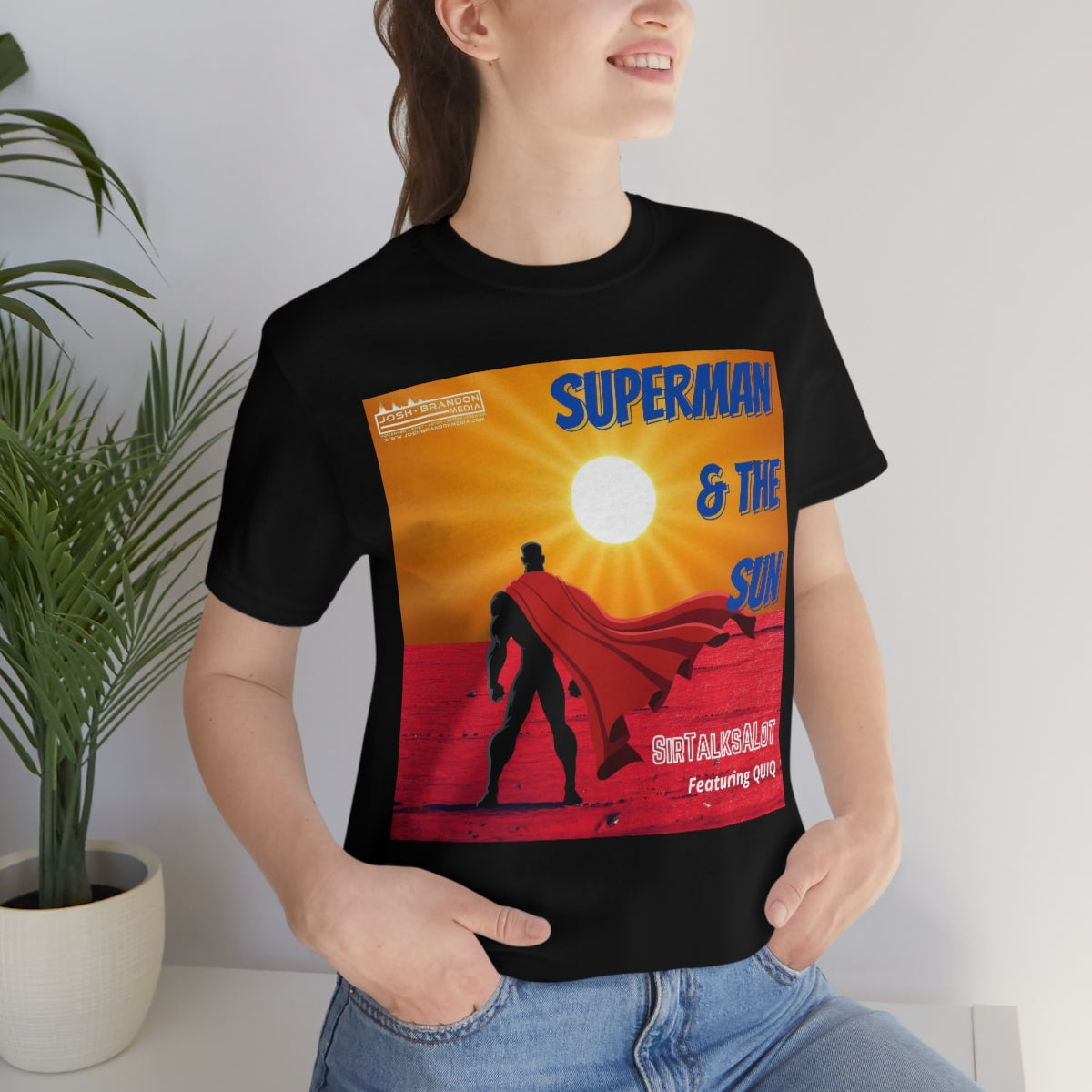 SUPERMAN & THE SUN by SIRTALKSALOT Unisex Jersey Short Sleeve Black Tee (SirTalksALot Exclusive)