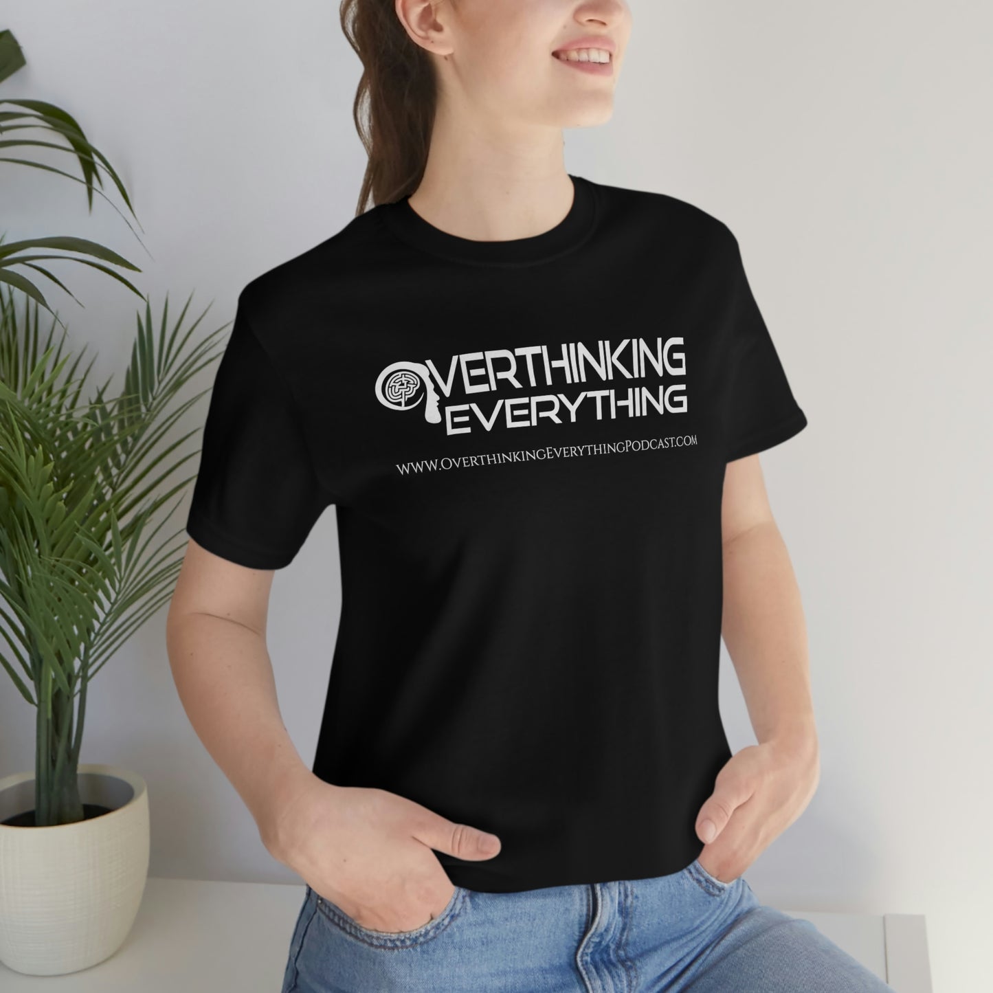 NEW DESIGN!!!  OVERTHINKING EVERYTHING LOGO Unisex Jersey Short Sleeve Black Tee (SirTalksALot Exclusive)