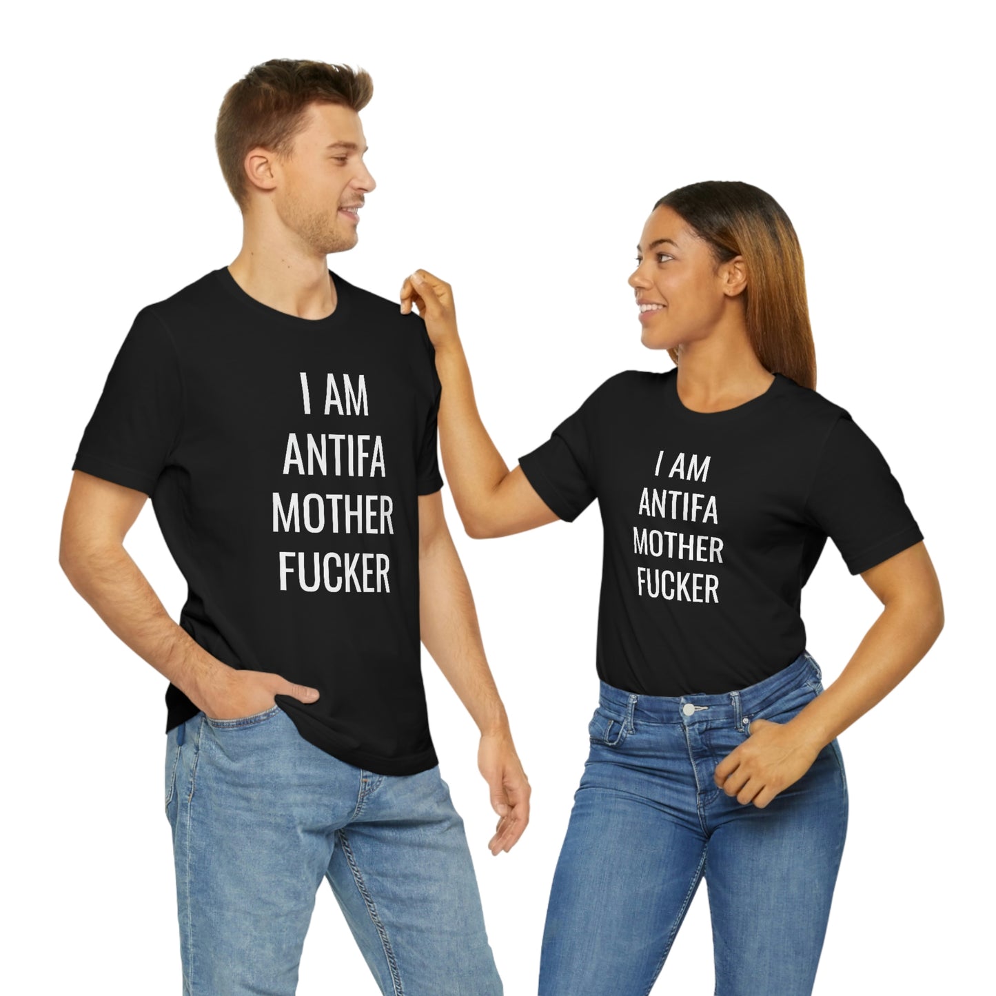 I AM ANTIFA MF Unisex Jersey Short Sleeve Black Tee (SirTalksALot Exclusive)