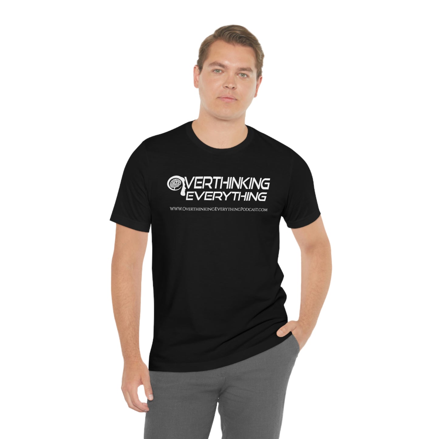 NEW DESIGN!!!  OVERTHINKING EVERYTHING LOGO Unisex Jersey Short Sleeve Black Tee (SirTalksALot Exclusive)