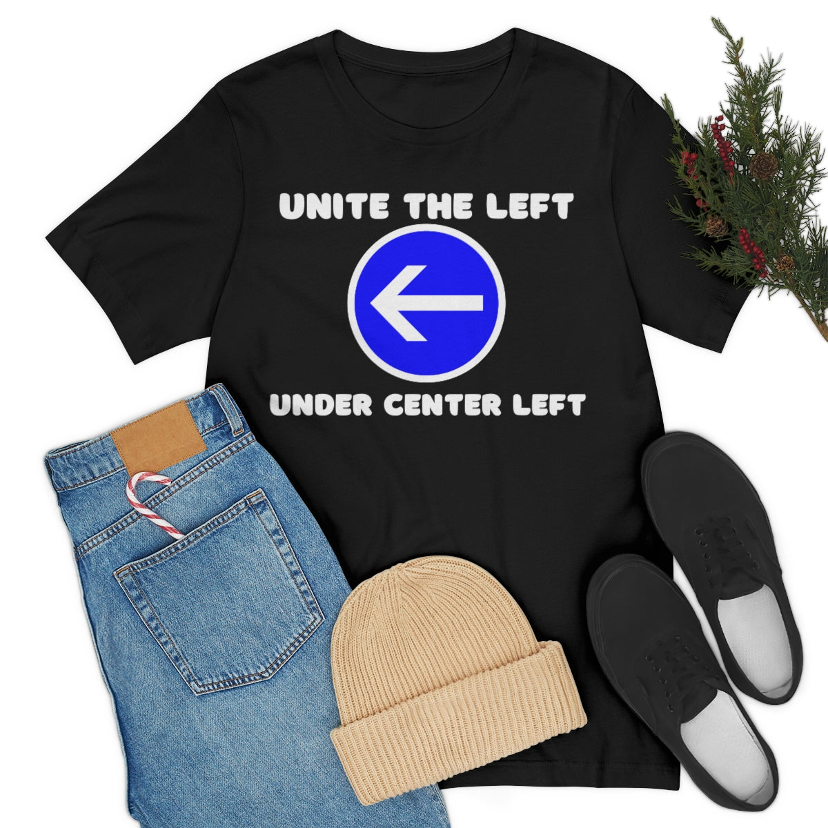 UNITE THE LEFT UNDER CENTER LEFT Unisex Jersey Short Sleeve Black Tee (SirTalksALot Exclusive)