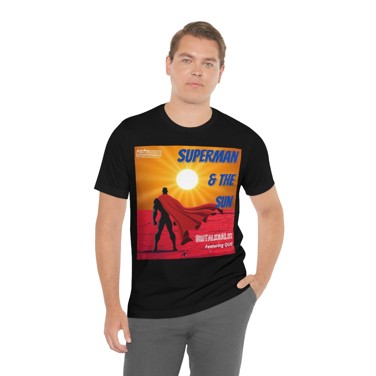 SUPERMAN & THE SUN by SIRTALKSALOT Unisex Jersey Short Sleeve Black Tee (SirTalksALot Exclusive)