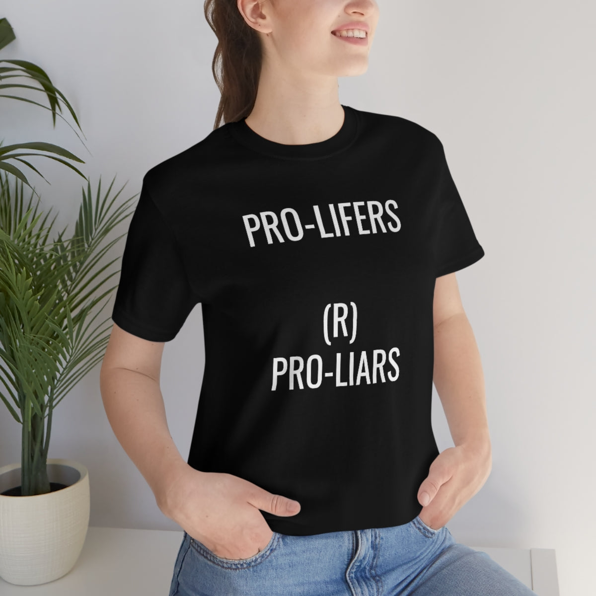 PRO-LIFERS (R) PRO-LIARS Unisex Jersey Short Sleeve Black Tee (SirTalksALot Exclusive)