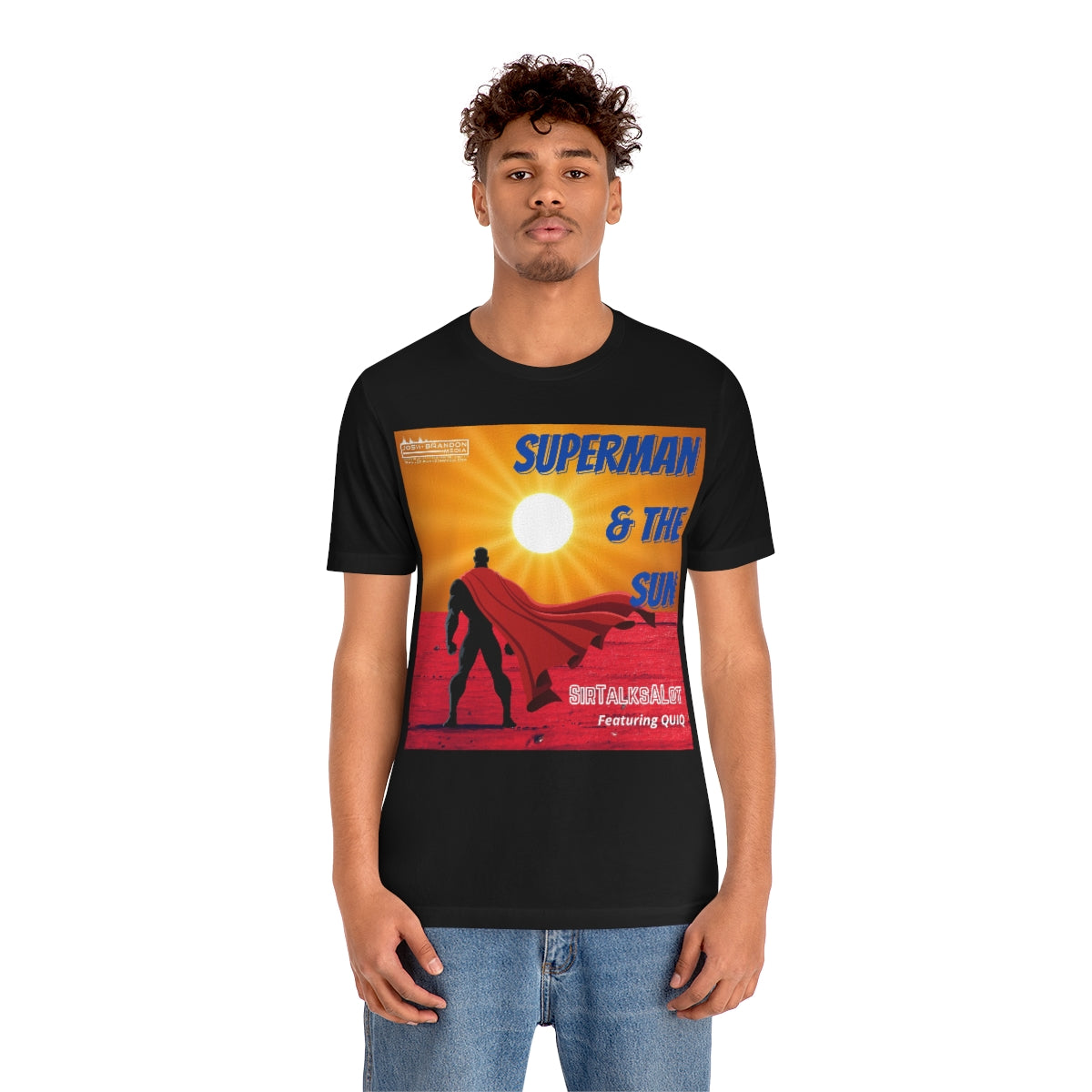 SUPERMAN & THE SUN by SIRTALKSALOT Unisex Jersey Short Sleeve Black Tee (SirTalksALot Exclusive)