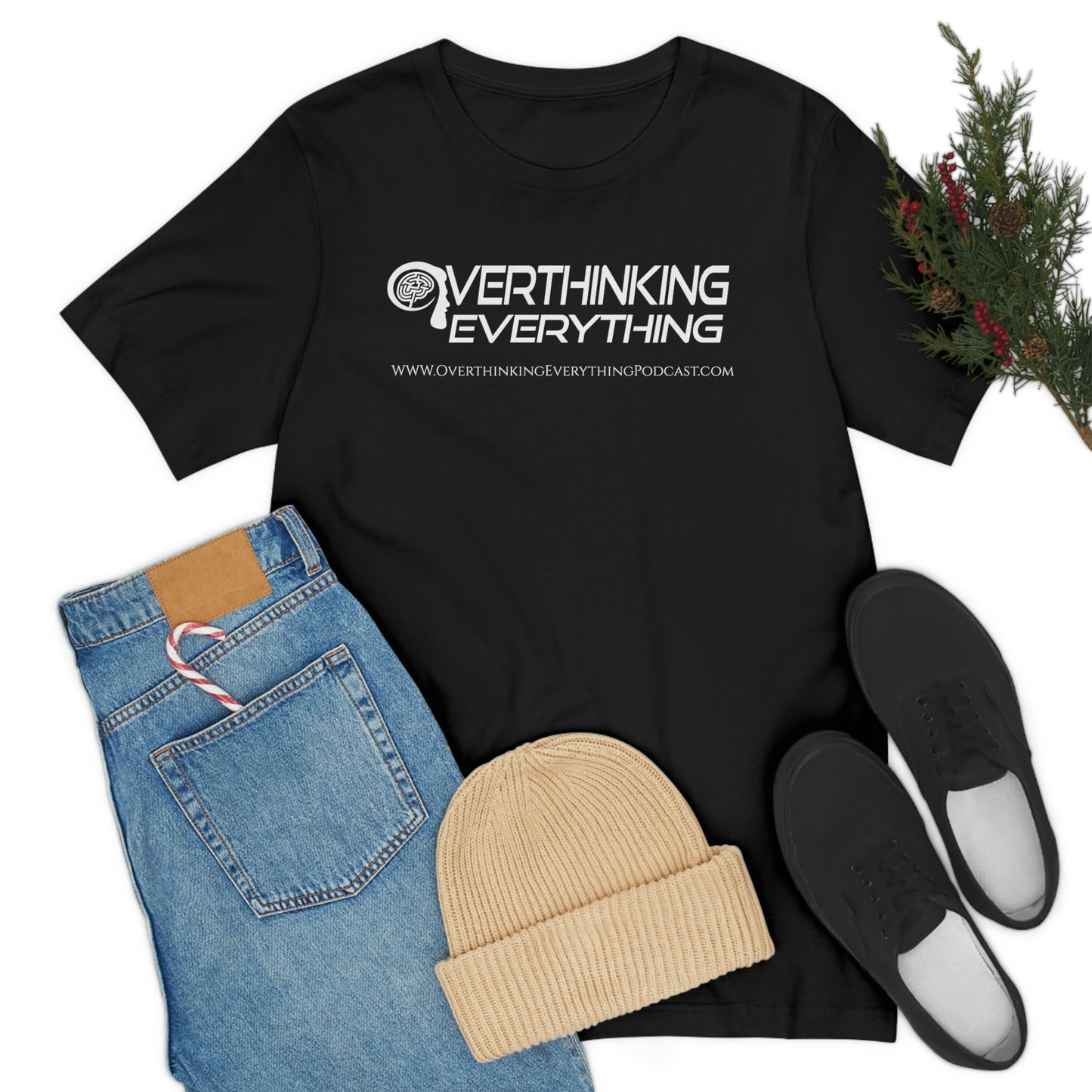 NEW DESIGN!!!  OVERTHINKING EVERYTHING LOGO Unisex Jersey Short Sleeve Black Tee (SirTalksALot Exclusive)